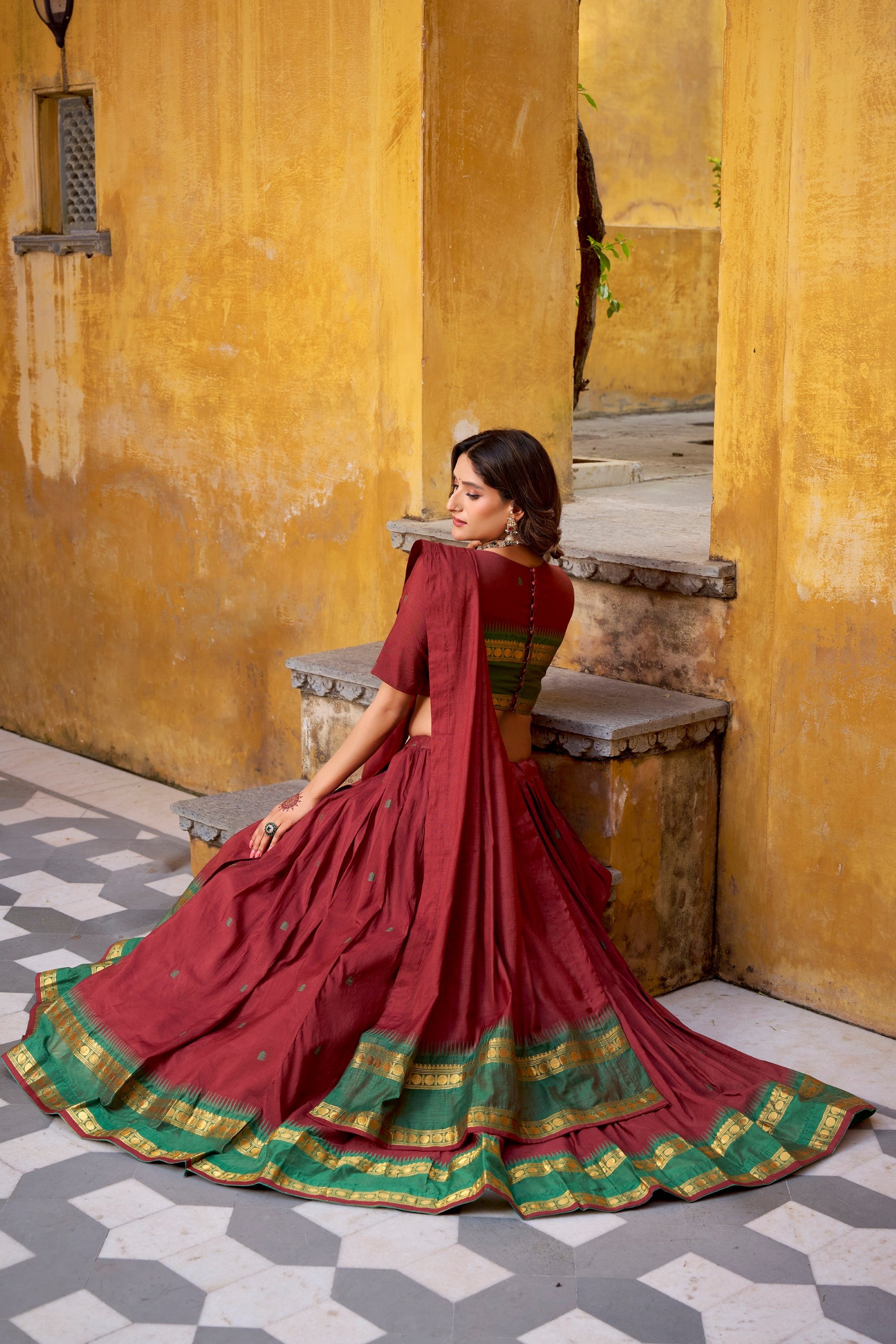 Lorenvalley Fashion Maroon Pure Chanderi Zari Weaving Work Lehenga Choli with Dupatta - Distacart