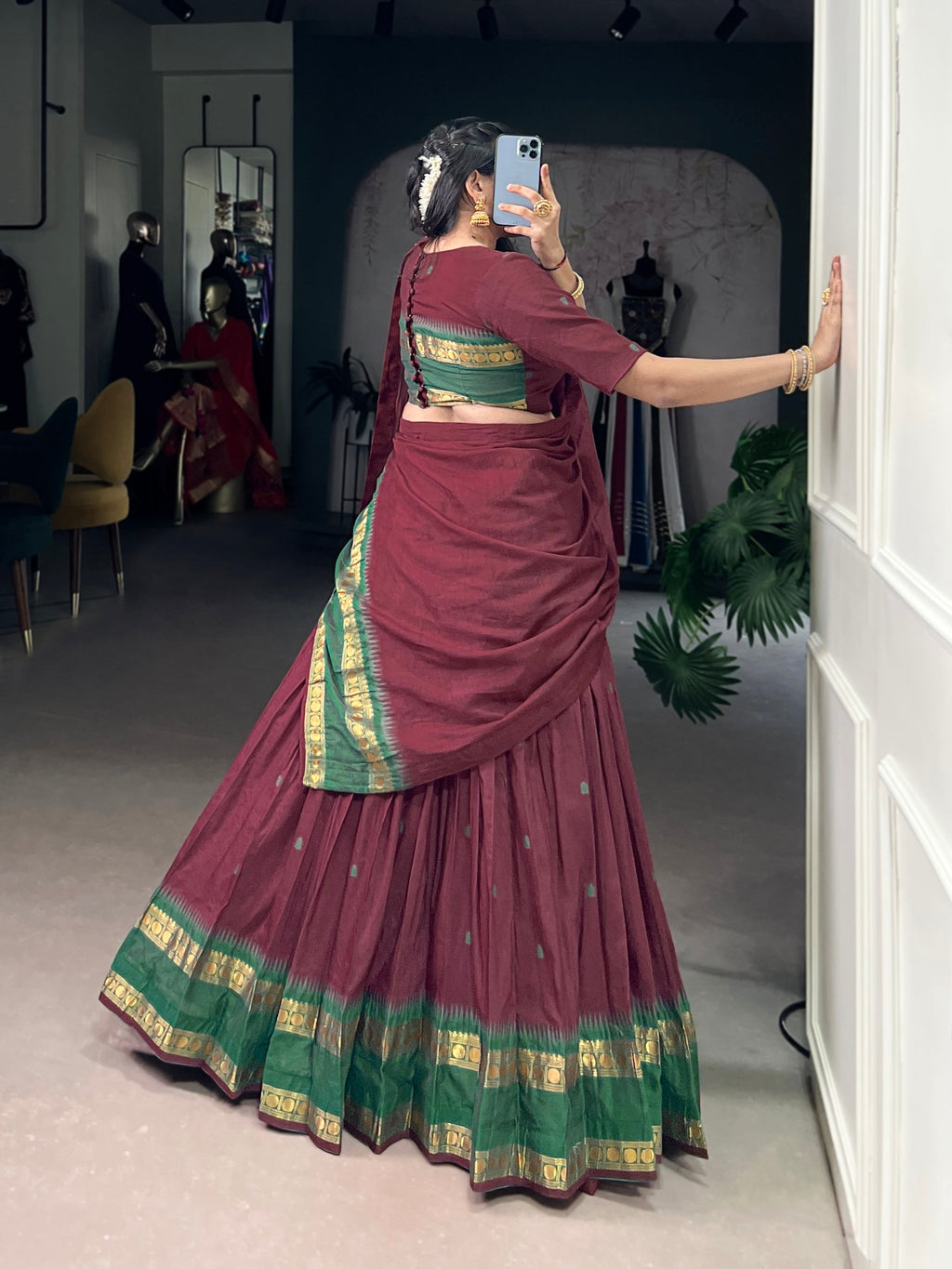 Lorenvalley Fashion Maroon Pure Chanderi Zari Weaving Work Lehenga Choli with Dupatta - Distacart