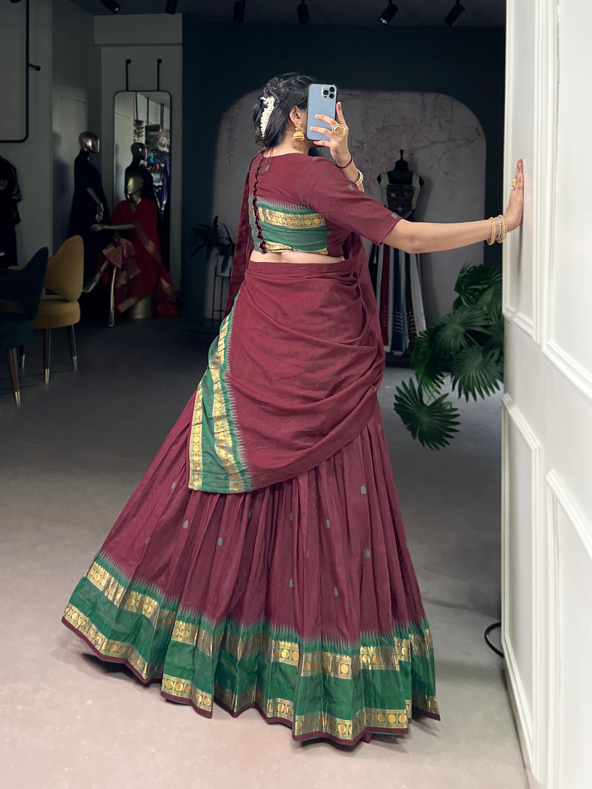 Lorenvalley Fashion Maroon Pure Chanderi Zari Weaving Work Lehenga Choli with Dupatta - Distacart