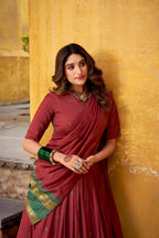 Lorenvalley Fashion Maroon Pure Chanderi Zari Weaving Work Lehenga Choli with Dupatta - Distacart