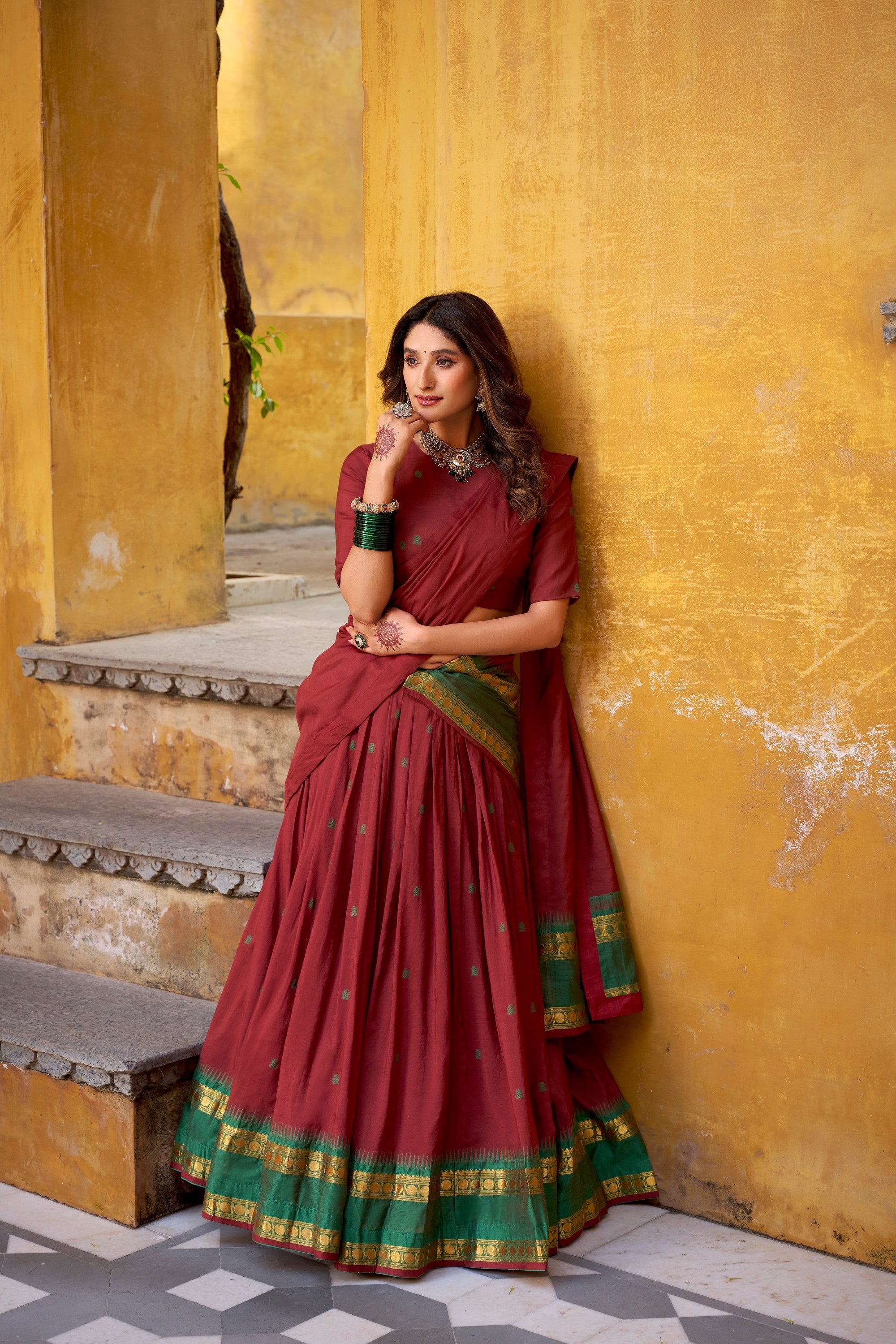 Lorenvalley Fashion Maroon Pure Chanderi Zari Weaving Work Lehenga Choli with Dupatta - Distacart