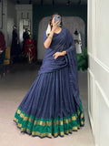 Lorenvalley Fashion Navy Blue Pure Chanderi Zari Weaving Work Lehenga Choli with Dupatta - Distacart