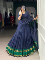 Lorenvalley Fashion Navy Blue Pure Chanderi Zari Weaving Work Lehenga Choli with Dupatta - Distacart