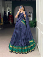 Lorenvalley Fashion Navy Blue Pure Chanderi Zari Weaving Work Lehenga Choli with Dupatta - Distacart