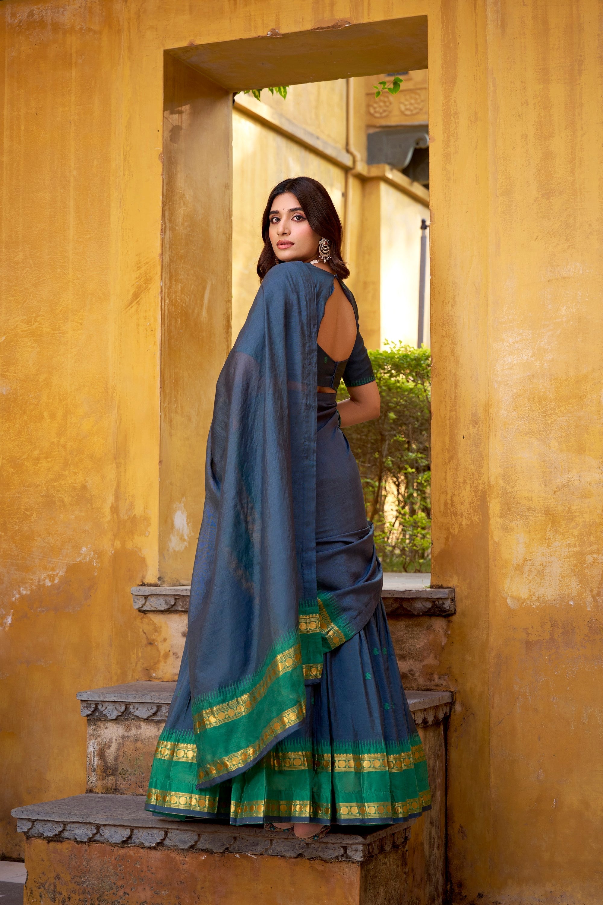 Lorenvalley Fashion Navy Blue Pure Chanderi Zari Weaving Work Lehenga Choli with Dupatta - Distacart