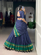 Lorenvalley Fashion Navy Blue Pure Chanderi Zari Weaving Work Lehenga Choli with Dupatta - Distacart