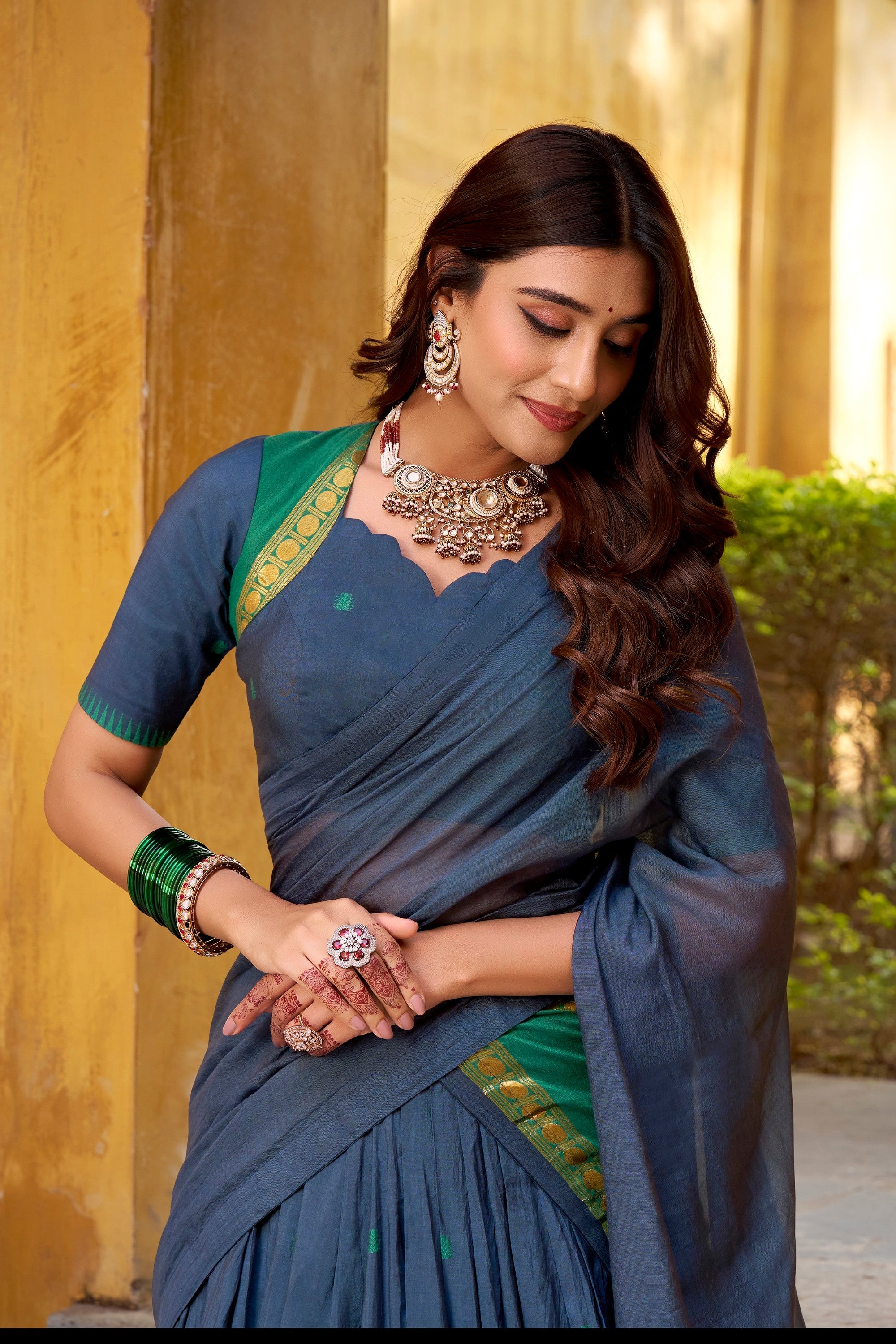 Lorenvalley Fashion Navy Blue Pure Chanderi Zari Weaving Work Lehenga Choli with Dupatta - Distacart