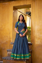 Lorenvalley Fashion Navy Blue Pure Chanderi Zari Weaving Work Lehenga Choli with Dupatta - Distacart