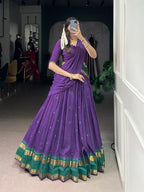 Lorenvalley Fashion Purple Pure Chanderi Zari Weaving Work Lehenga Choli with Dupatta - Distacart