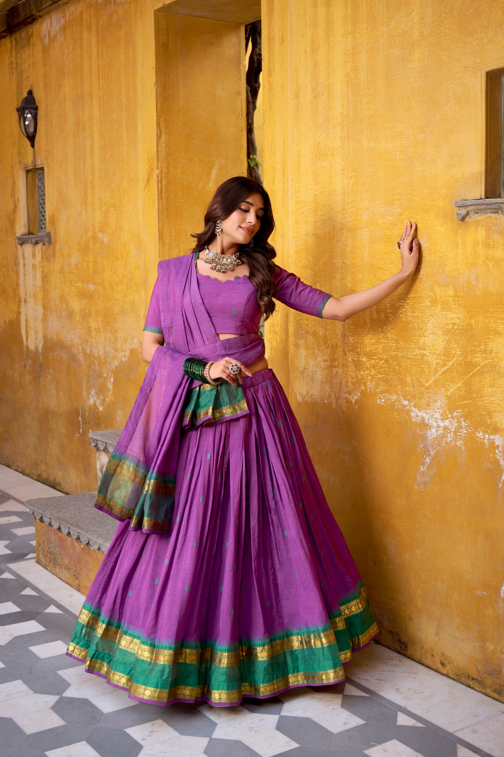 Lorenvalley Fashion Purple Pure Chanderi Zari Weaving Work Lehenga Choli with Dupatta - Distacart