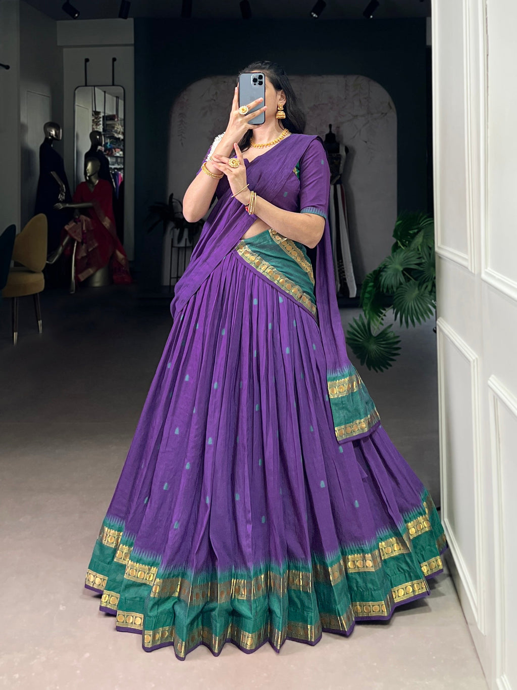 Lorenvalley Fashion Purple Pure Chanderi Zari Weaving Work Lehenga Choli with Dupatta - Distacart
