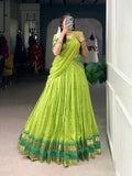 Lorenvalley Fashion Parrot Green Pure Chanderi Zari Weaving Work Lehenga Choli with Dupatta - Distacart