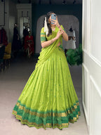 Lorenvalley Fashion Parrot Green Pure Chanderi Zari Weaving Work Lehenga Choli with Dupatta - Distacart