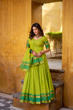 Lorenvalley Fashion Parrot Green Pure Chanderi Zari Weaving Work Lehenga Choli with Dupatta - Distacart