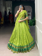 Lorenvalley Fashion Parrot Green Pure Chanderi Zari Weaving Work Lehenga Choli with Dupatta - Distacart