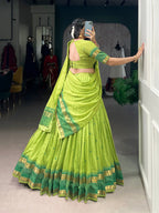 Lorenvalley Fashion Parrot Green Pure Chanderi Zari Weaving Work Lehenga Choli with Dupatta - Distacart