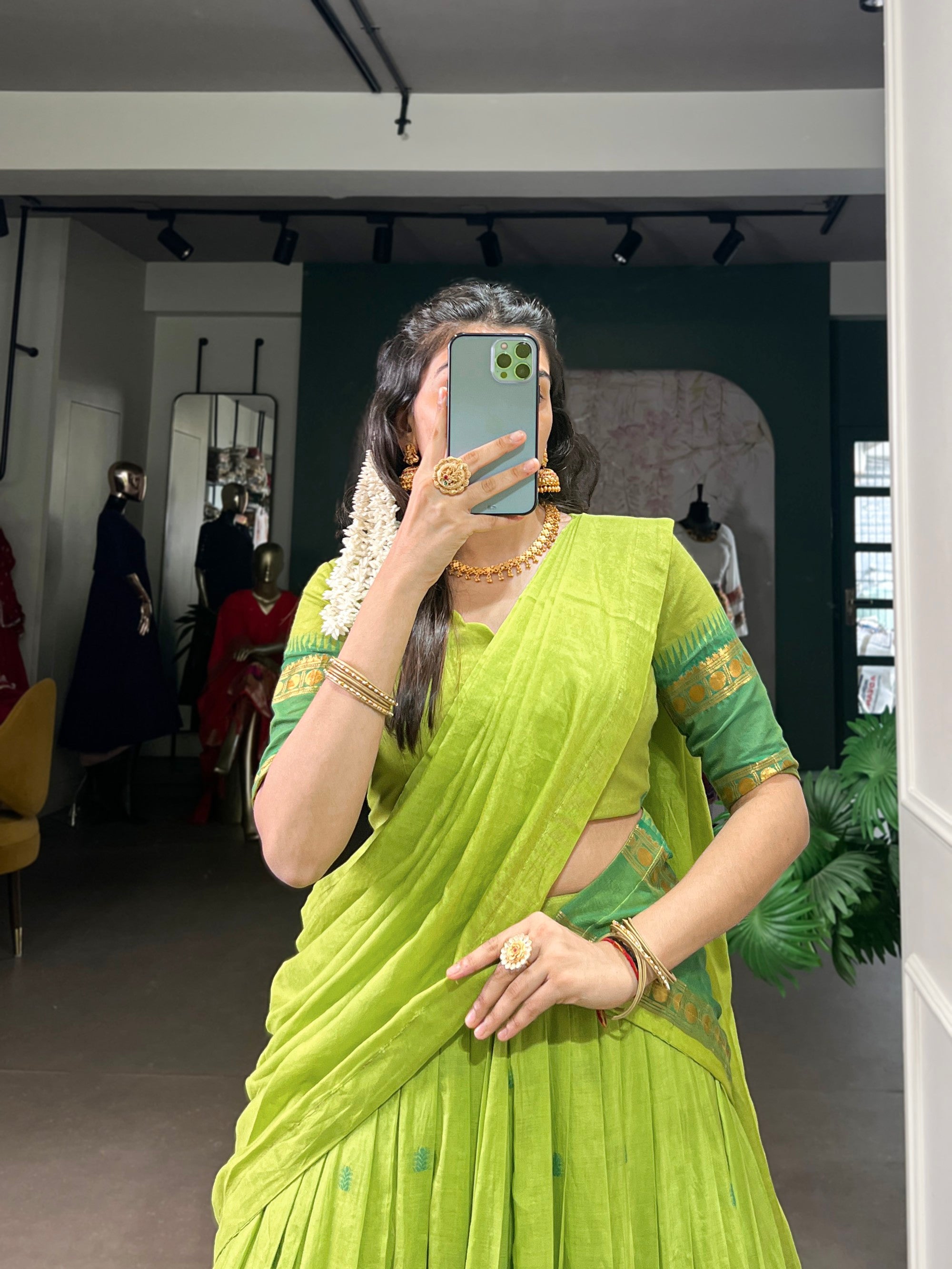 Lorenvalley Fashion Parrot Green Pure Chanderi Zari Weaving Work Lehenga Choli with Dupatta - Distacart