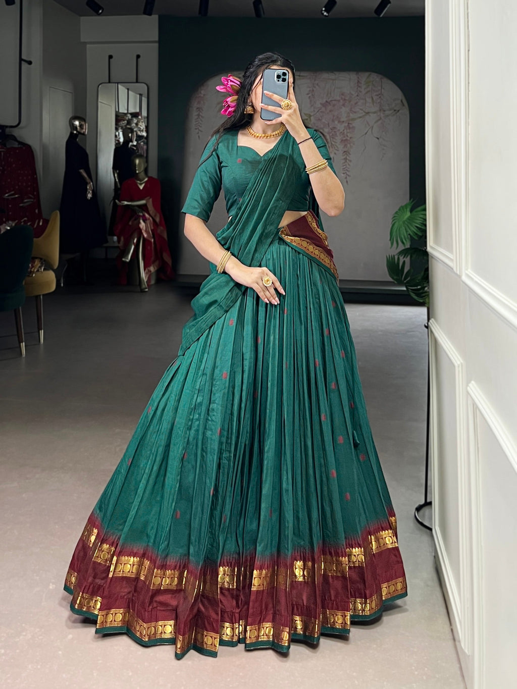 Lorenvalley Fashion Teal Pure Chanderi Zari Weaving Work Lehenga Choli with Dupatta - Distacart