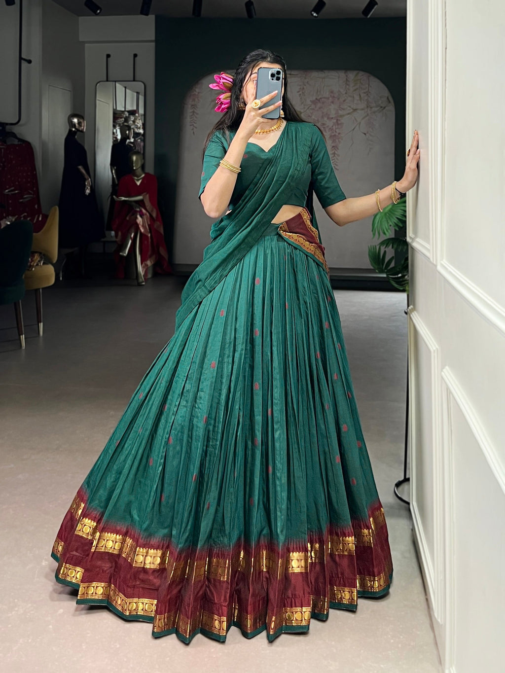 Lorenvalley Fashion Teal Pure Chanderi Zari Weaving Work Lehenga Choli with Dupatta - Distacart
