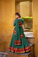 Lorenvalley Fashion Teal Pure Chanderi Zari Weaving Work Lehenga Choli with Dupatta - Distacart