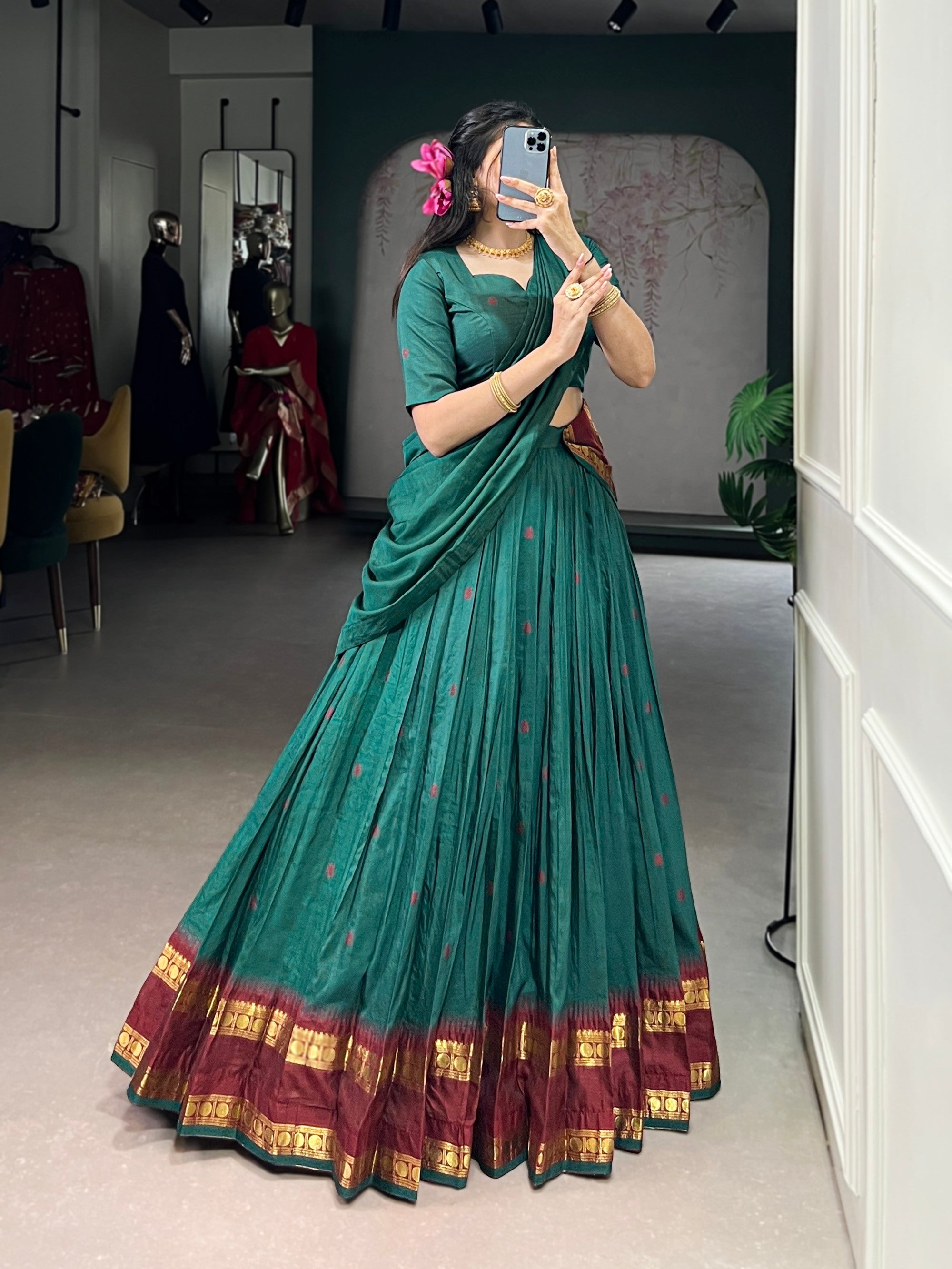 Lorenvalley Fashion Teal Pure Chanderi Zari Weaving Work Lehenga Choli with Dupatta - Distacart