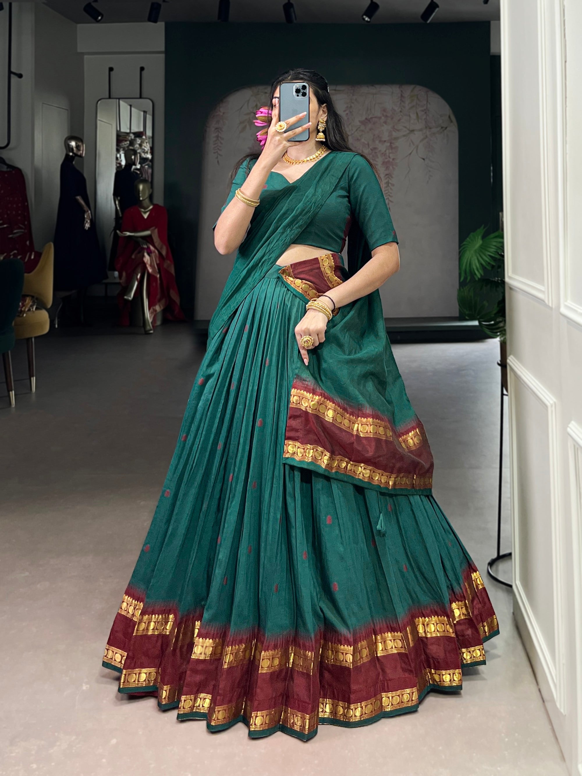 Lorenvalley Fashion Teal Pure Chanderi Zari Weaving Work Lehenga Choli with Dupatta - Distacart