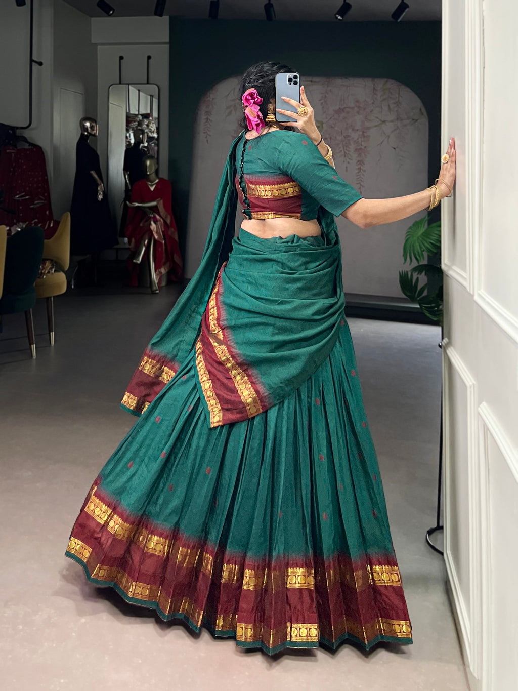 Lorenvalley Fashion Teal Pure Chanderi Zari Weaving Work Lehenga Choli with Dupatta - Distacart