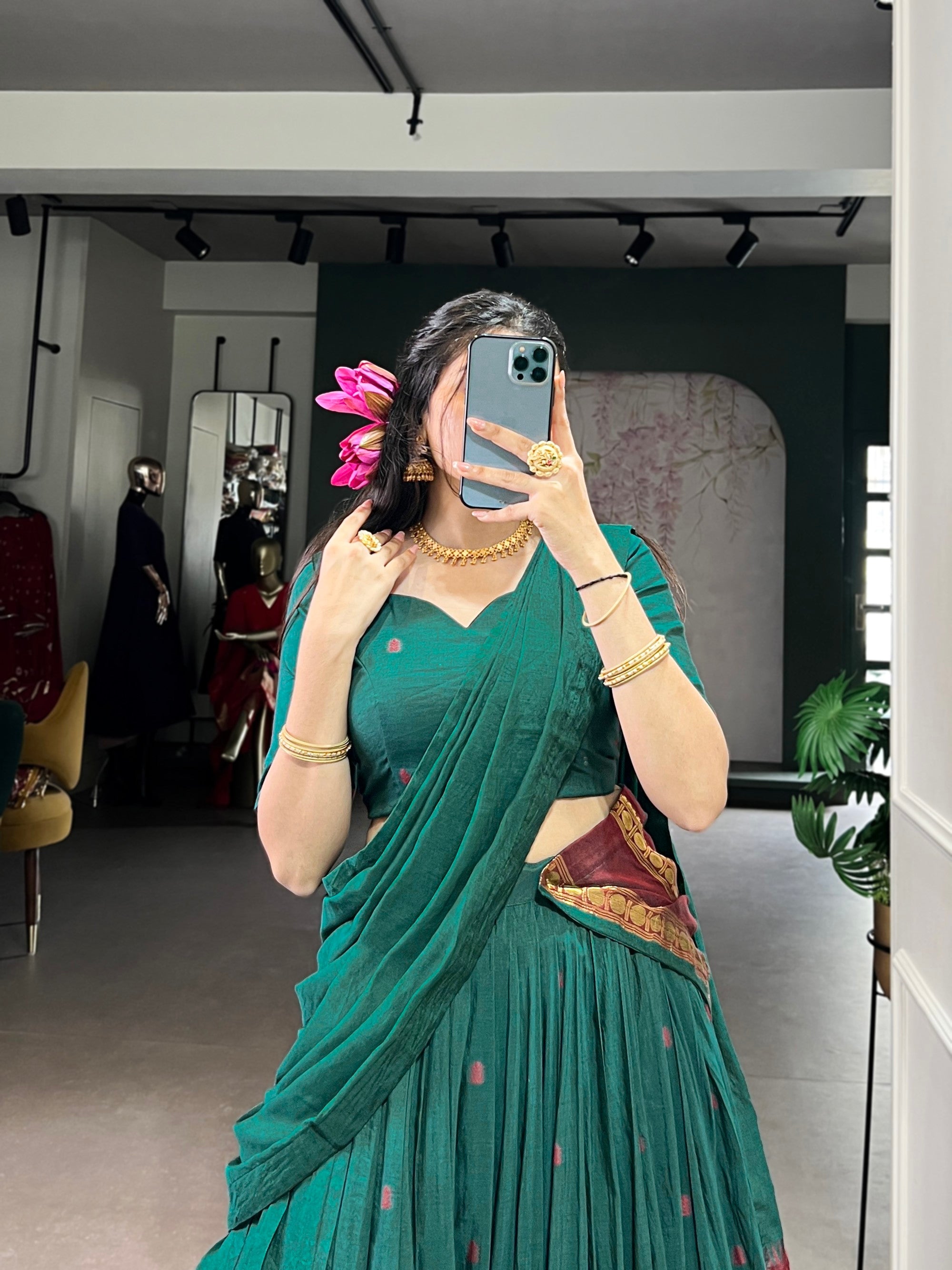 Lorenvalley Fashion Teal Pure Chanderi Zari Weaving Work Lehenga Choli with Dupatta - Distacart