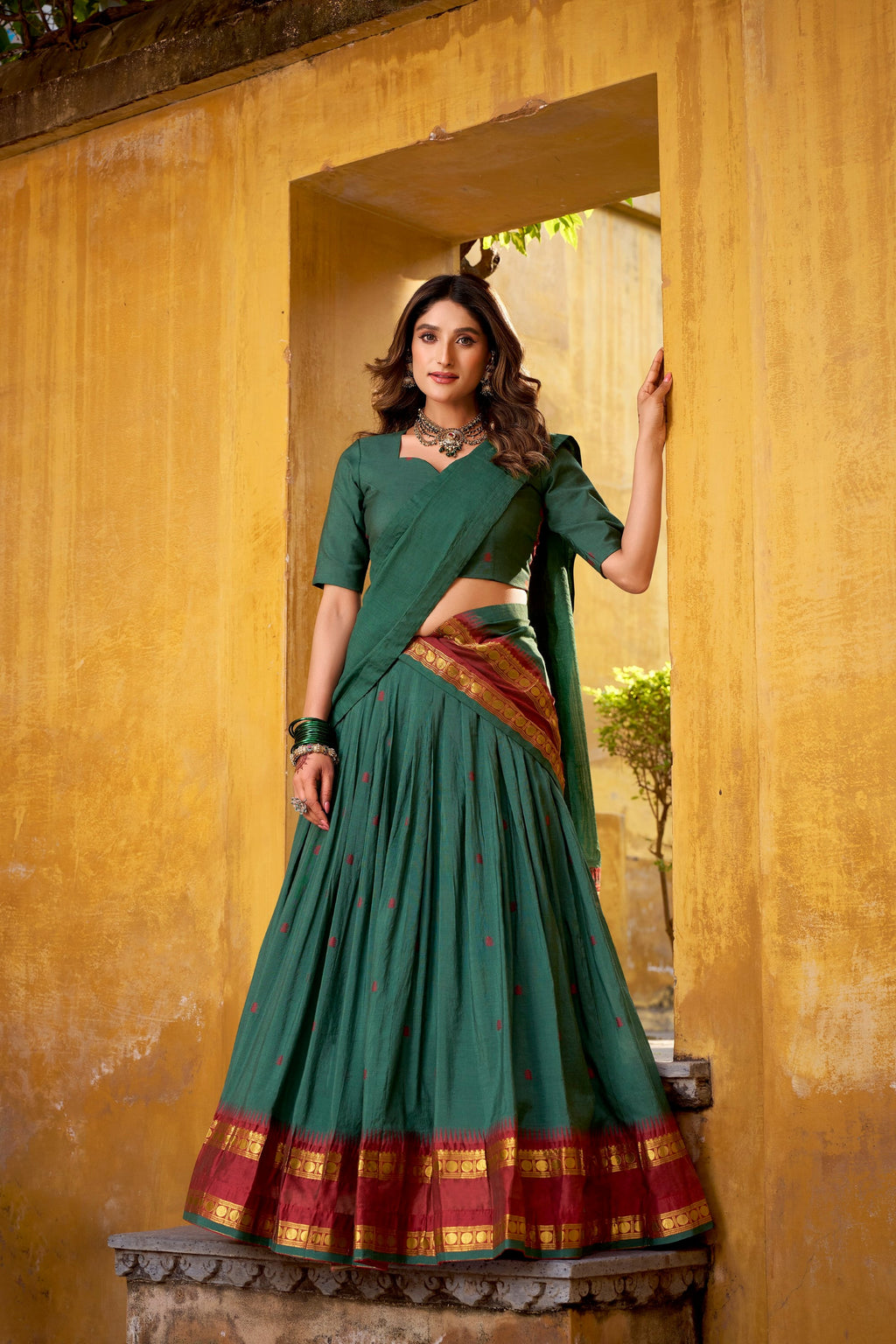 Lorenvalley Fashion Teal Pure Chanderi Zari Weaving Work Lehenga Choli with Dupatta - Distacart