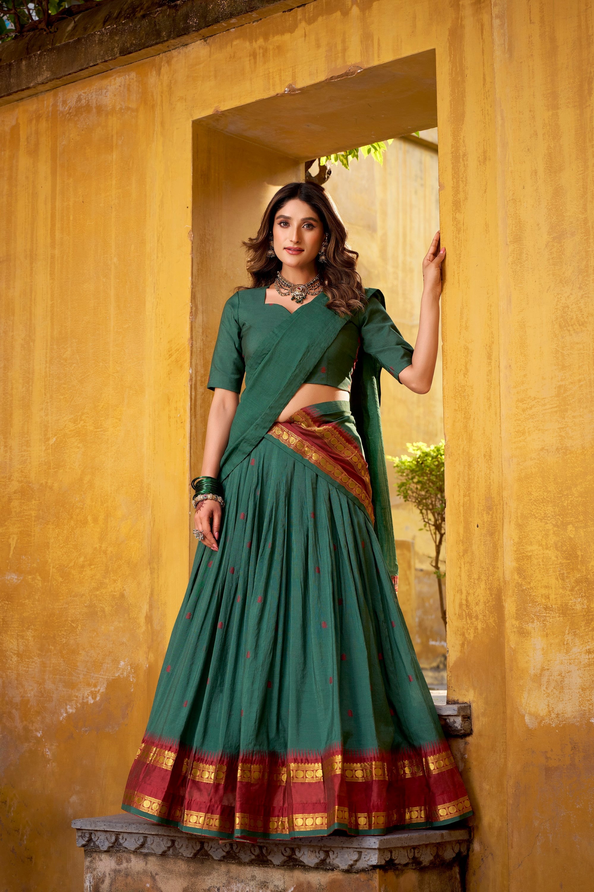 Lorenvalley Fashion Teal Pure Chanderi Zari Weaving Work Lehenga Choli with Dupatta - Distacart