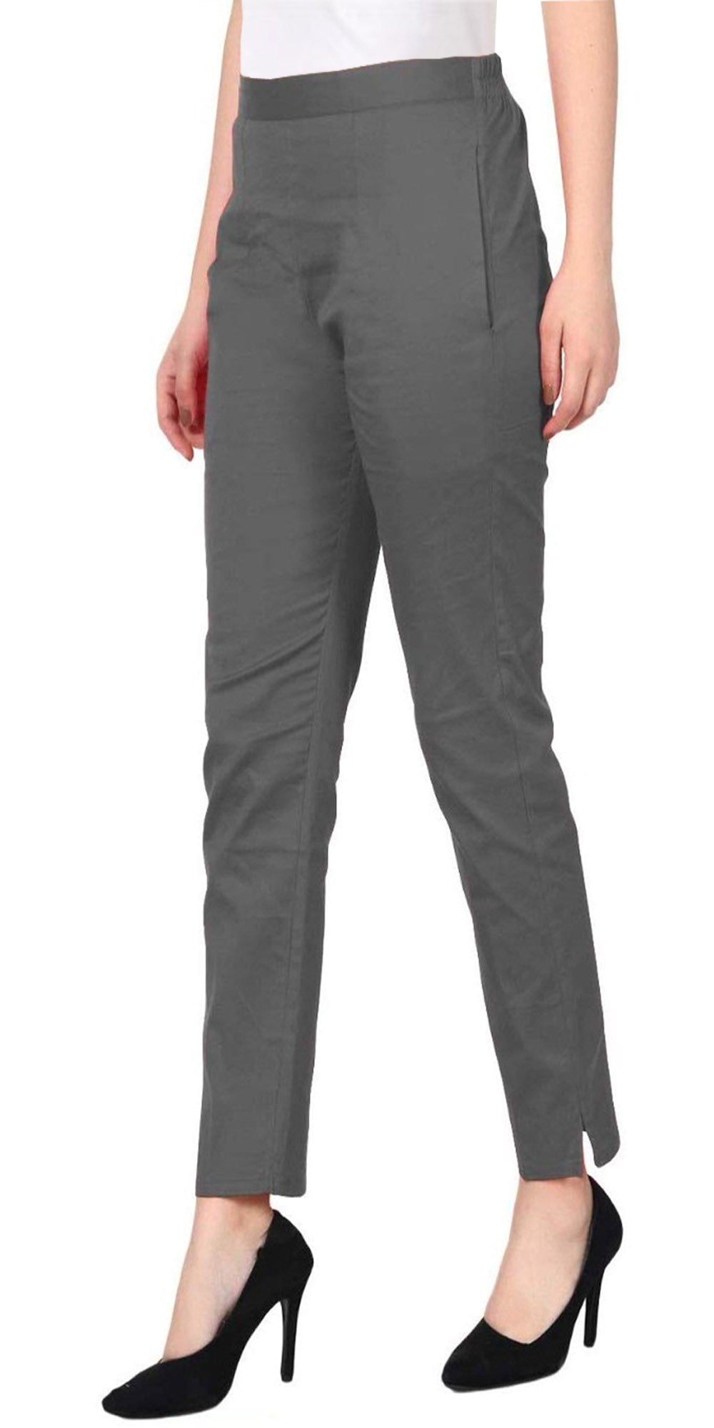 PAVONINE Grey Color Stretchable Cotton Lycra Fabric Pencil Pant For Women - Distacart