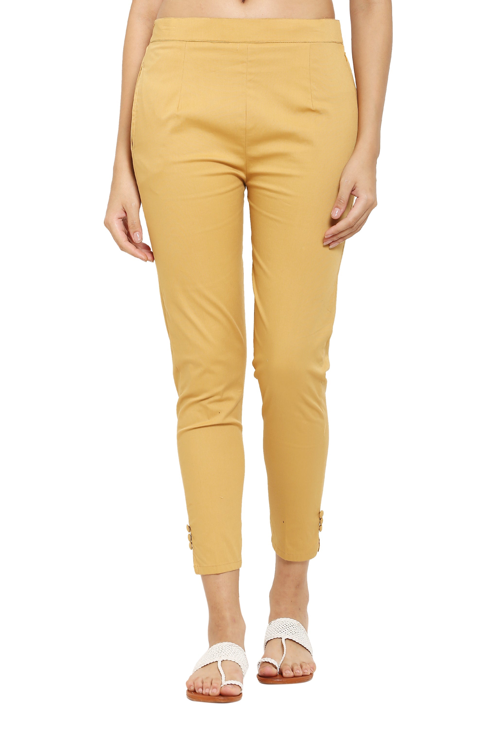PAVONINE Light Skin Color Stretchable Cotton Lycra Fabric Pencil Pant For Women - Distacart
