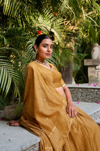 Lorenvalley Mustard Pure Chanderi Plain With Zari Weaving Work Border Lehenga Choli