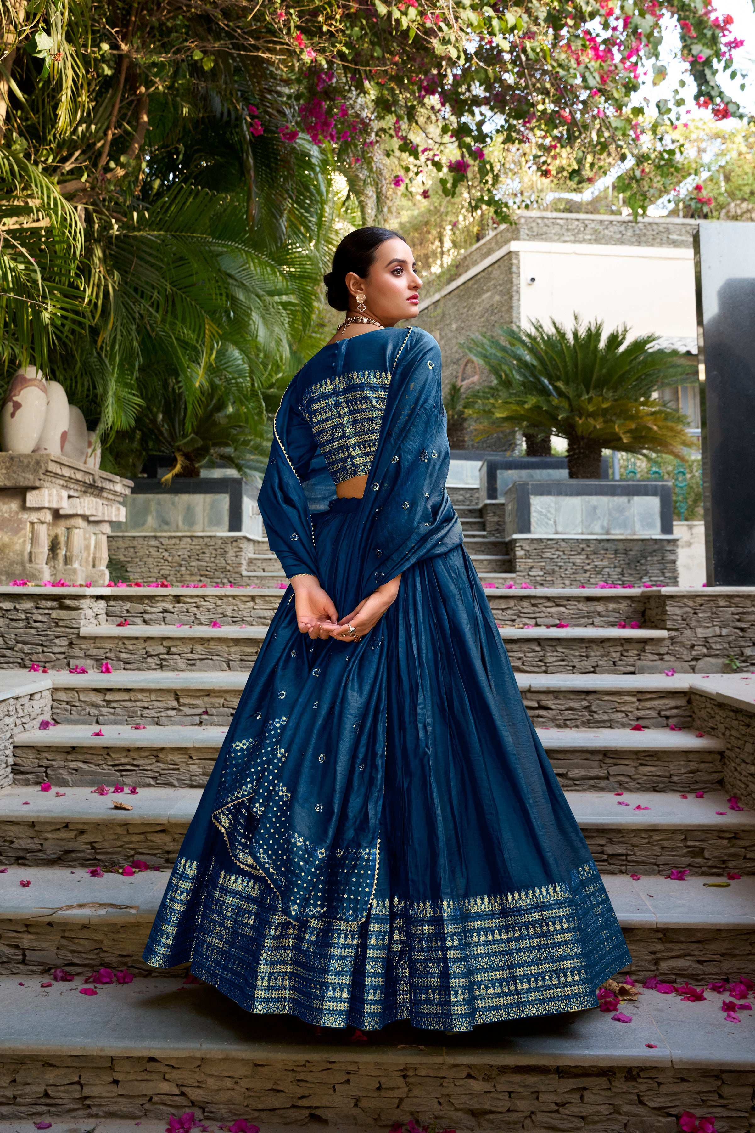 Evanik Women Pure Chanderi Plain With Zari Weaving Work Border Stitched Lehenga With Unstitched Blouse Dupatta - Distacart