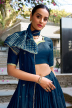 Evanik Women Pure Chanderi Plain With Zari Weaving Work Border Stitched Lehenga With Unstitched Blouse Dupatta - Distacart