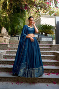 Evanik Women Pure Chanderi Plain With Zari Weaving Work Border Stitched Lehenga With Unstitched Blouse Dupatta - Distacart