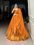 Lorenvalley Fashion Orange Pure Chanderi Plain With Zari Weaving Work Border Lehenga Choli with Dupatta - Distacart