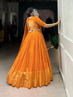 Lorenvalley Fashion Orange Pure Chanderi Plain With Zari Weaving Work Border Lehenga Choli with Dupatta - Distacart