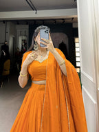 Lorenvalley Fashion Orange Pure Chanderi Plain With Zari Weaving Work Border Lehenga Choli with Dupatta - Distacart