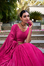 Evanik Women Pure Chanderi Plain With Zari Weaving Work Border Stitched Lehenga With Unstitched Blouse Dupatta - Distacart