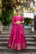 Evanik Women Pure Chanderi Plain With Zari Weaving Work Border Stitched Lehenga With Unstitched Blouse Dupatta - Distacart