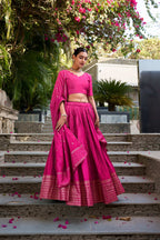 Evanik Women Pure Chanderi Plain With Zari Weaving Work Border Stitched Lehenga With Unstitched Blouse Dupatta - Distacart