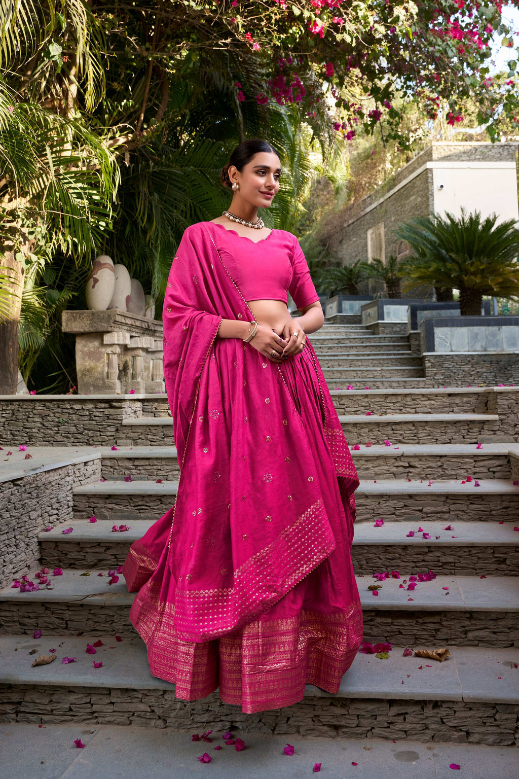 Evanik Women Pure Chanderi Plain With Zari Weaving Work Border Stitched Lehenga With Unstitched Blouse Dupatta - Distacart