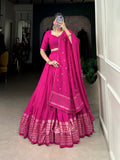 Lorenvalley Fashion Pink Pure Chanderi Plain With Zari Weaving Work Border Lehenga Choli with Dupatta - Distacart