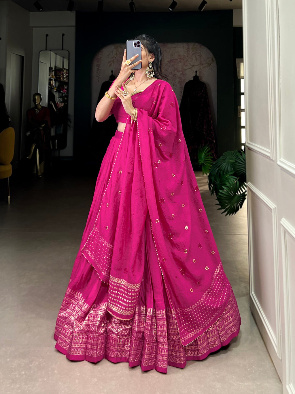 Lorenvalley Fashion Pink Pure Chanderi Plain With Zari Weaving Work Border Lehenga Choli with Dupatta - Distacart
