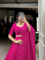 Lorenvalley Fashion Pink Pure Chanderi Plain With Zari Weaving Work Border Lehenga Choli with Dupatta - Distacart