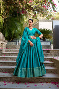 Evanik Women Pure Chanderi Plain With Zari Weaving Work Border Stitched Lehenga With Unstitched Blouse Dupatta - Distacart