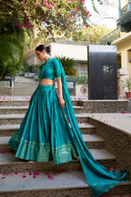 Evanik Women Pure Chanderi Plain With Zari Weaving Work Border Stitched Lehenga With Unstitched Blouse Dupatta - Distacart