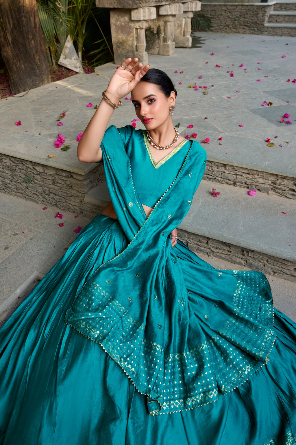 Lorenvalley Fashion Skyblue Pure Chanderi Plain With Zari Weaving Work Border Lehenga Choli with Dupatta - Distacart
