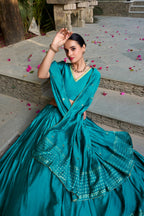 Lorenvalley Fashion Skyblue Pure Chanderi Plain With Zari Weaving Work Border Lehenga Choli with Dupatta - Distacart
